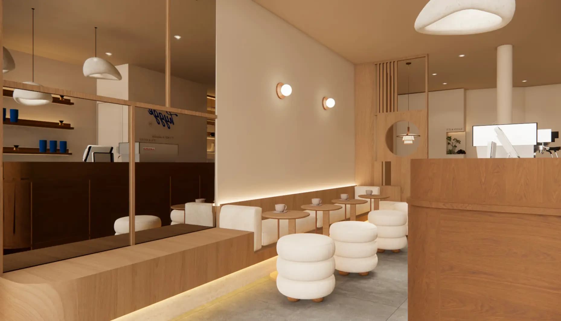 Intérieur de café chaleureux avec boissons chocolatées